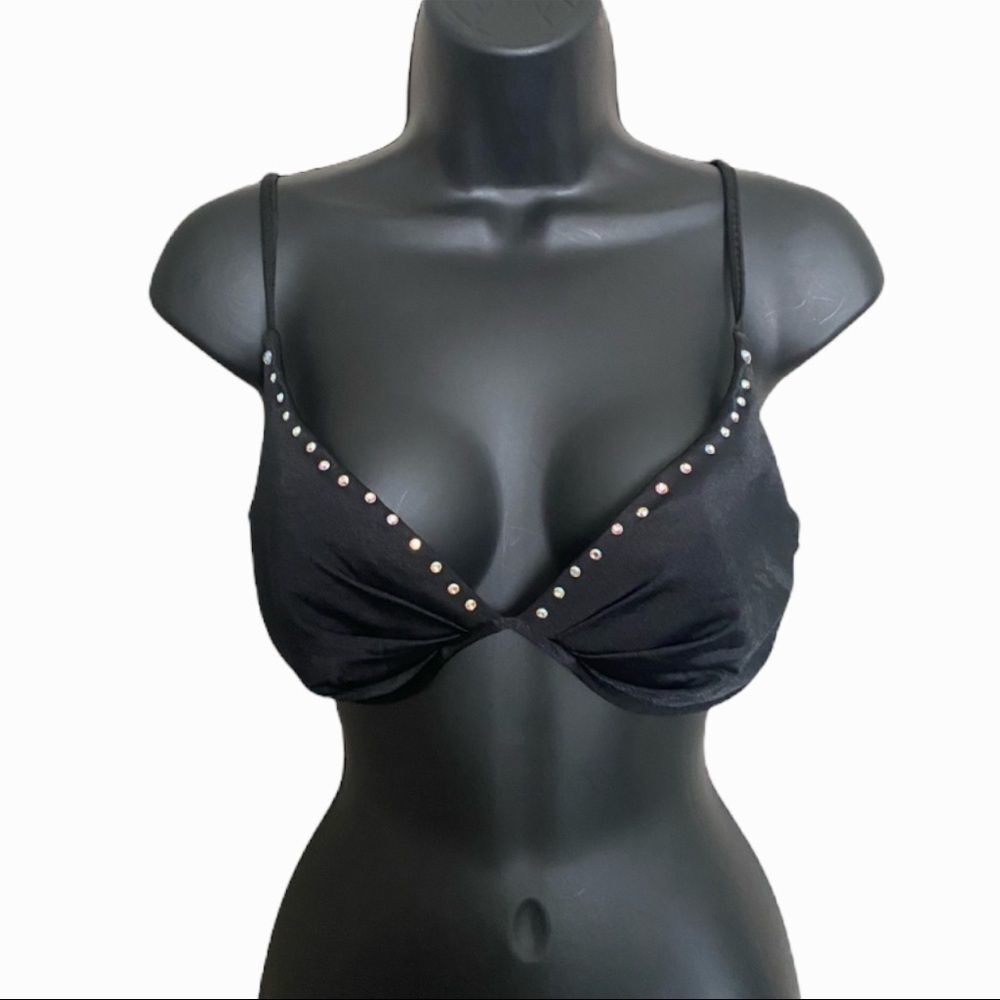 Barely Visible Black Bikini Studded Sparkle Top